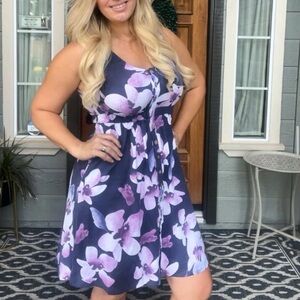 Floral Sleeveless Dress - Purple and White